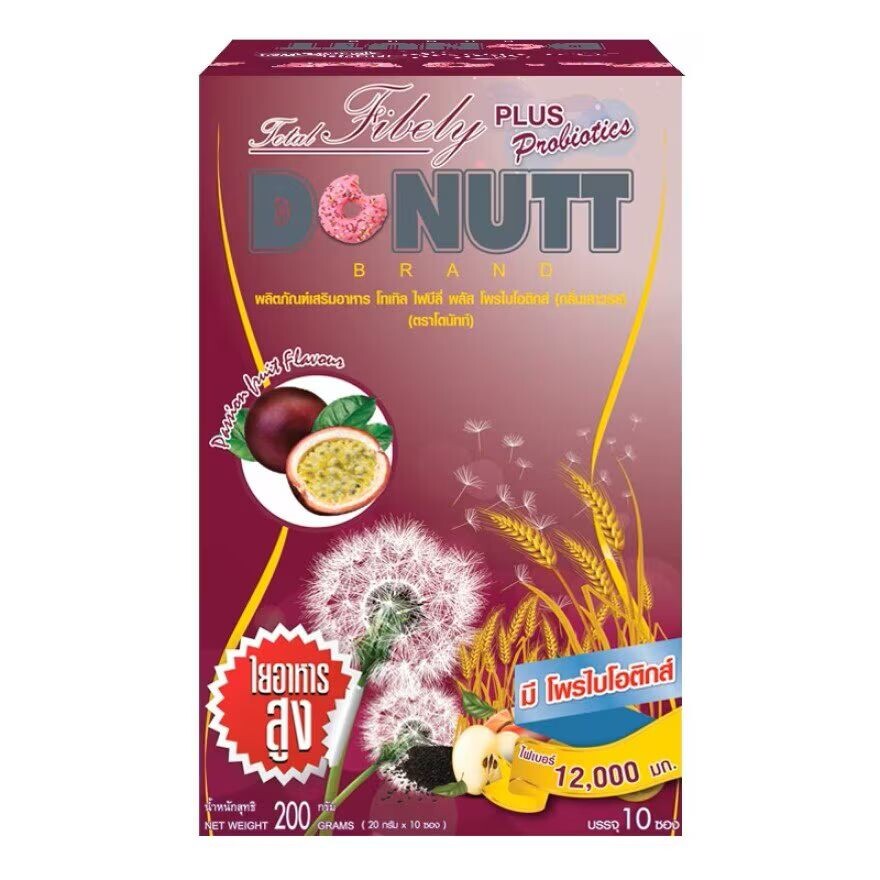 

Donutt Total Fibely Plus Пробиотики (вкус маракуйи) 10 пакетиков, Purple
