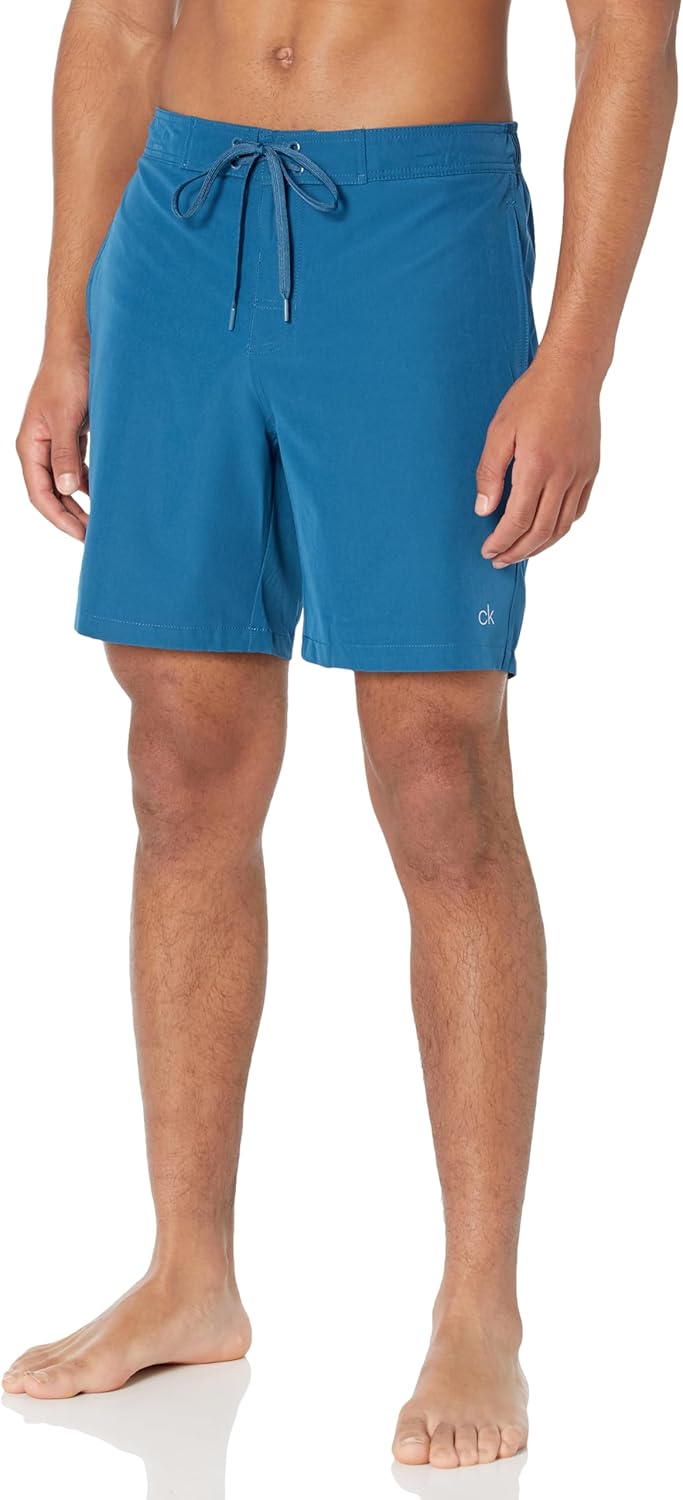 

Мужские стандартные плавки-шорты Calvin Klein с защитой от ультрафиолета, быстросохнущие, с завязками и узором, Sea Monochrome