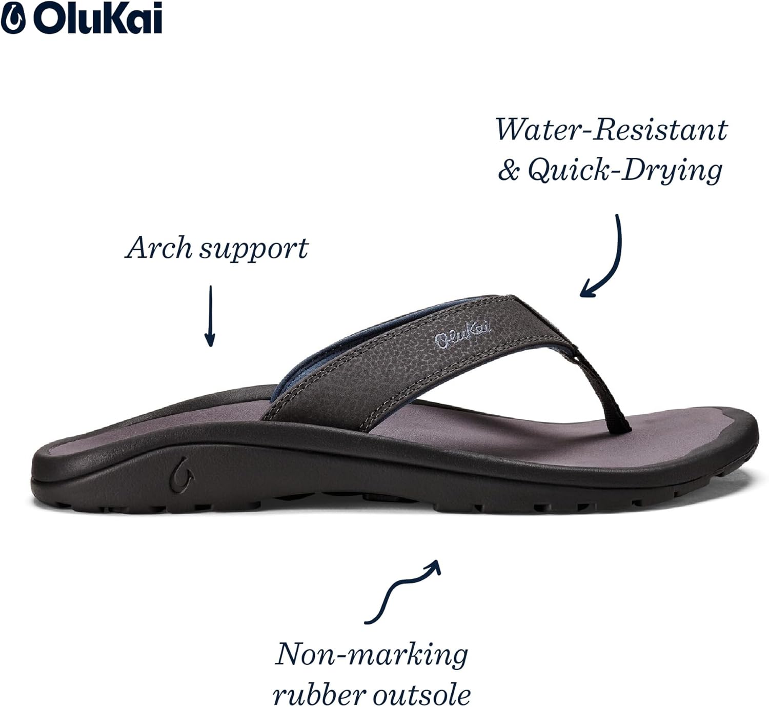 Мужские пляжные сандалии OLUKAI Ohana, водонепроницаемые шлепанцы, поддержка свода стопы и комфортная посадка, легкие и прочные, улучшенное сцепление и устойчивость, Pavement/Pavement — фото 4