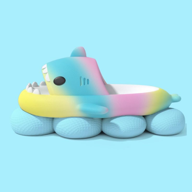 Сланцы allgala Shark с задником, противоскользящие, с открытым носком, для мальчиков и девочек, для дома и улицы, удобные, с мягкой толстой подошвой, милым мультяшным дизайном, пляжные и для бассейна, зеленый/желтый/розовый — фото 3