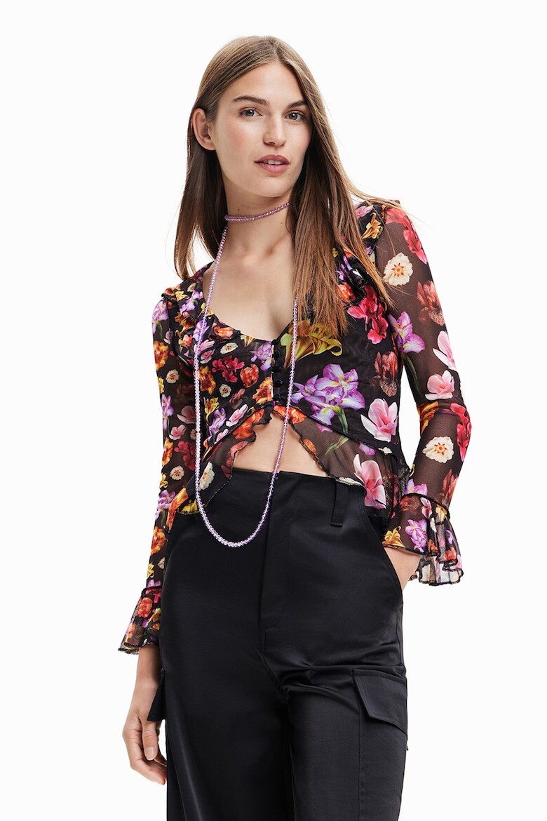 

Короткая блузка с цветочным принтом Desigual, черный