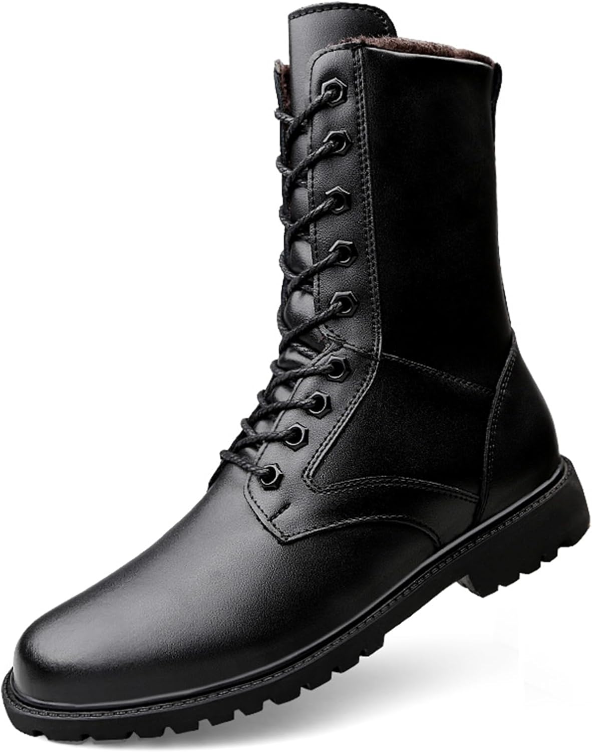 

Мужские черные кожаные ботинки на шнуровке, ботильоны военного стиля с закругленным носком Psieicwm