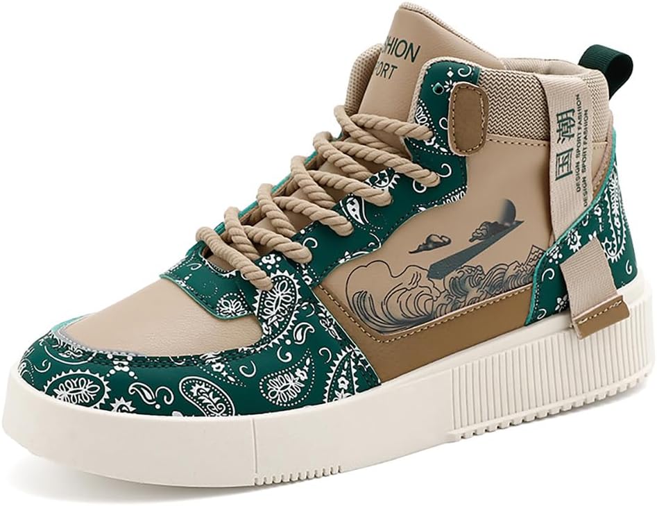

YYSPR Унисекс стильные высокие кеды из искусственной кожи с шнуровкой для скейтбординга, спортивные и повседневные прогулочные ботинки, зеленый