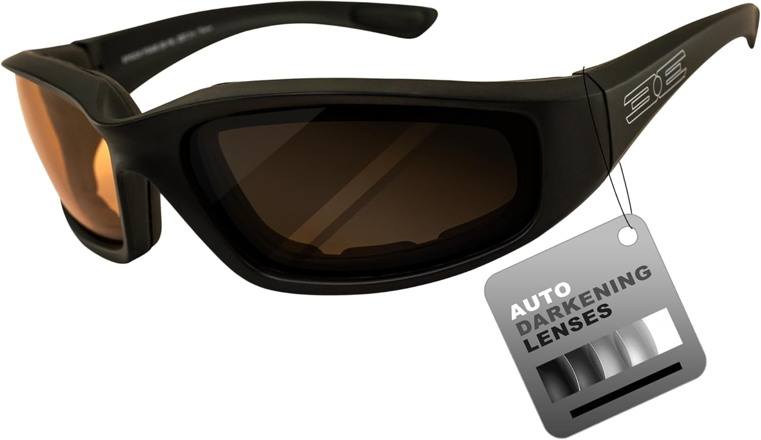 

Мотоциклетные солнцезащитные очки Epoch Eyewear с автоматическим затемнением, мягкой подкладкой из пеноматериала, черная оправа, фотохромные линзы от янтарного до дымчатого цвета, Black
