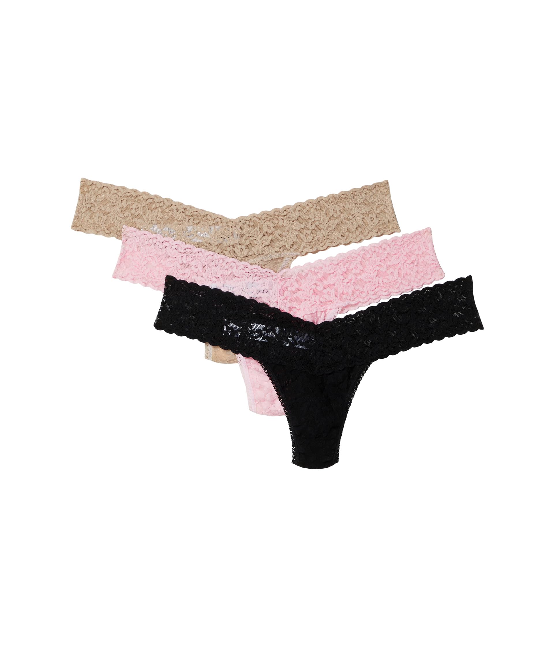 

Стринги Hanky Panky Signature Lace Original Rise Thong 3-Pack, цвет Black/Chai/Bliss