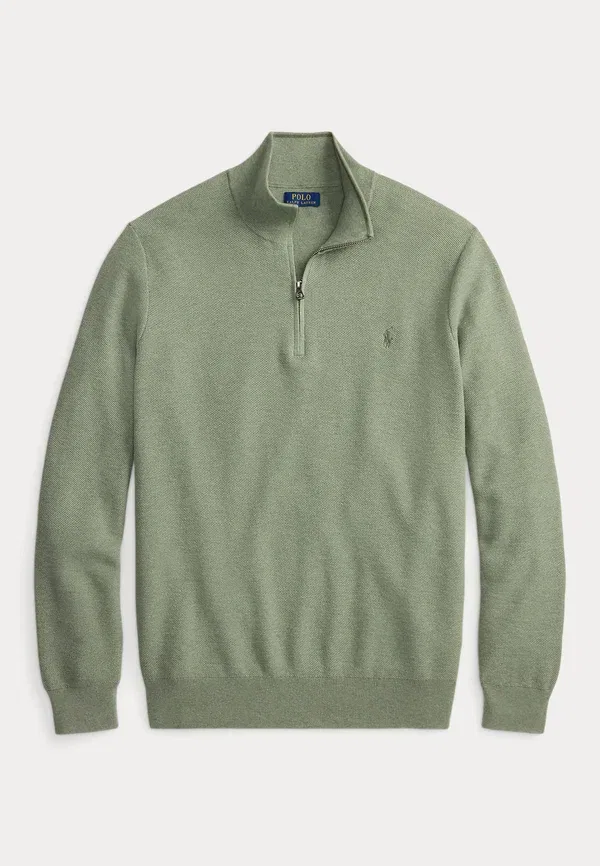 Свитер-свитшот из хлопкового трикотажа с четвертной молнией Polo Ralph Lauren Big & Tall, зелёный папоротник меланж — фото 4