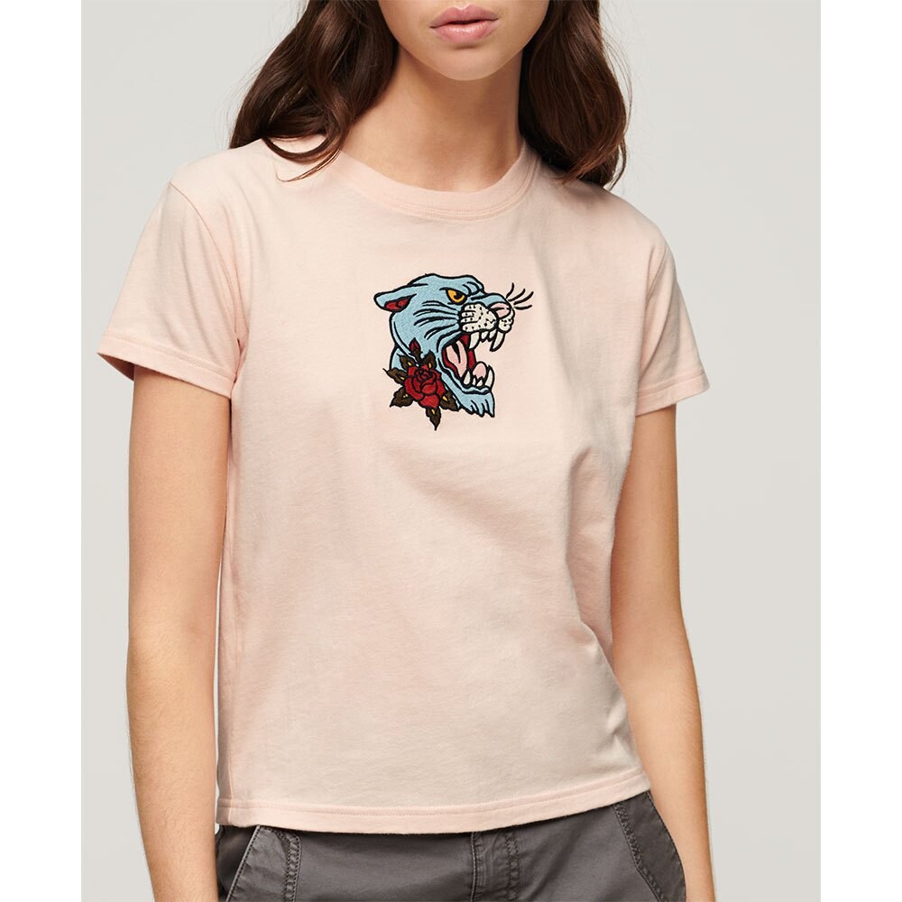 

Футболка с коротким рукавом Superdry Tattoo Embroidered Fitted, бежевый