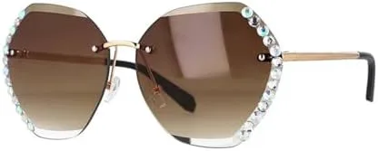 

Ретро-солнцезащитные очки без оправы с бриллиантами 2027 года для женщин, винтажные солнцезащитные очки с защитой от УФ-излучения UV400 MTZJH, Gradient Tea