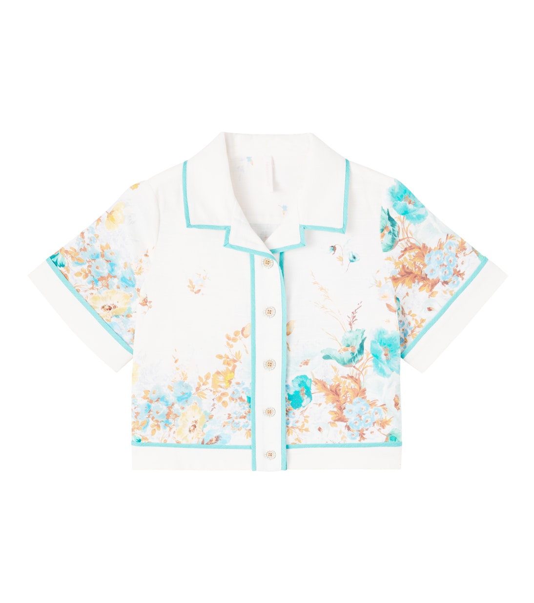 

Скарборо цветочная хлопковая рубашка Zimmermann Kids, Cream/Teal Floral