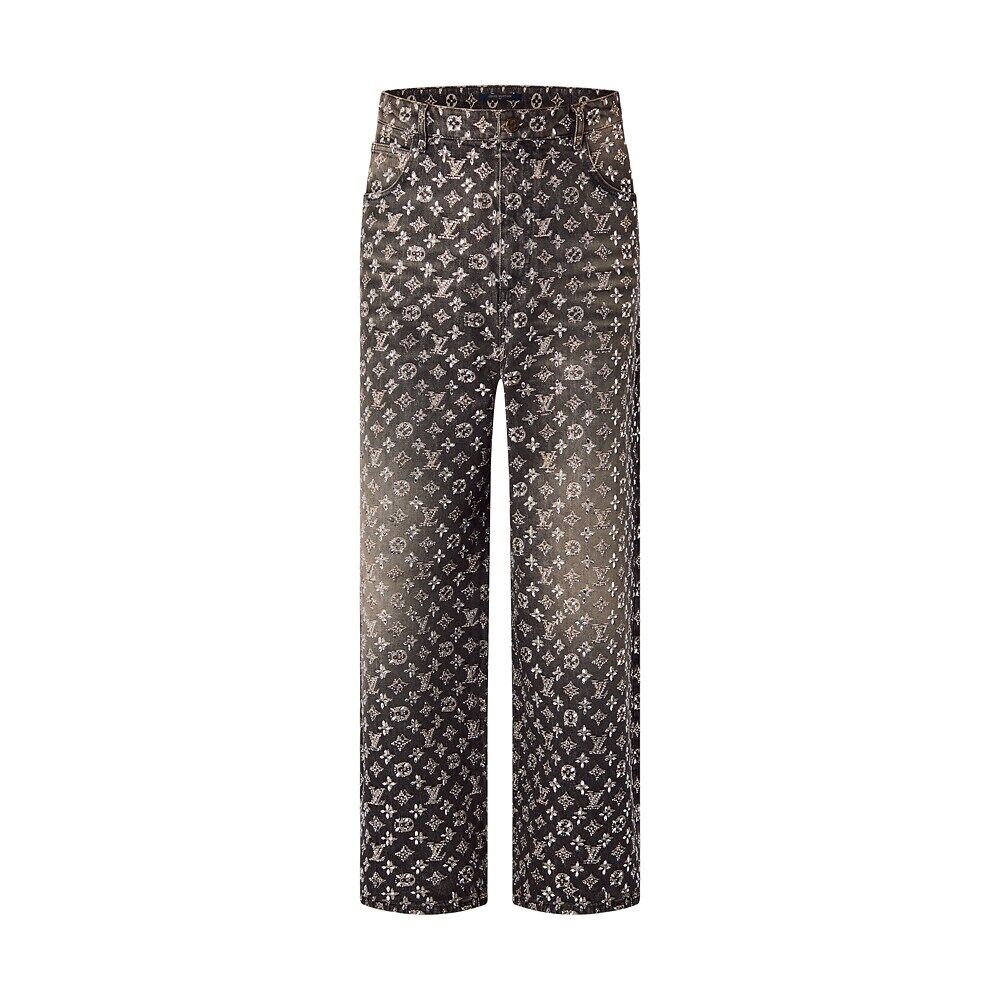 

Изготовленные на заказ мешковатые джинсовые брюки с вышитой монограммой Louis Vuitton, черный