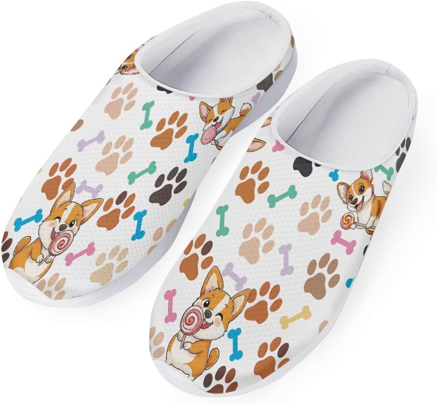 

Женские слипоны-кроссовки Forchrinse с тропическим ананасом и плюмерией, дышащие, для ходьбы, сабо, домашние и пляжные тапочки, обувь для медсестер, легкие, Corgi,paw Print