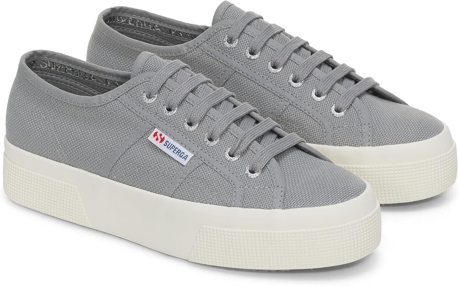 

Кроссовки Superga 2740 Platform для мужчин и женщин - иконические итальянские теннисные кроссовки с дышащим верхом из ткани и нескользящей резиновой подошвой, серебристо-серый