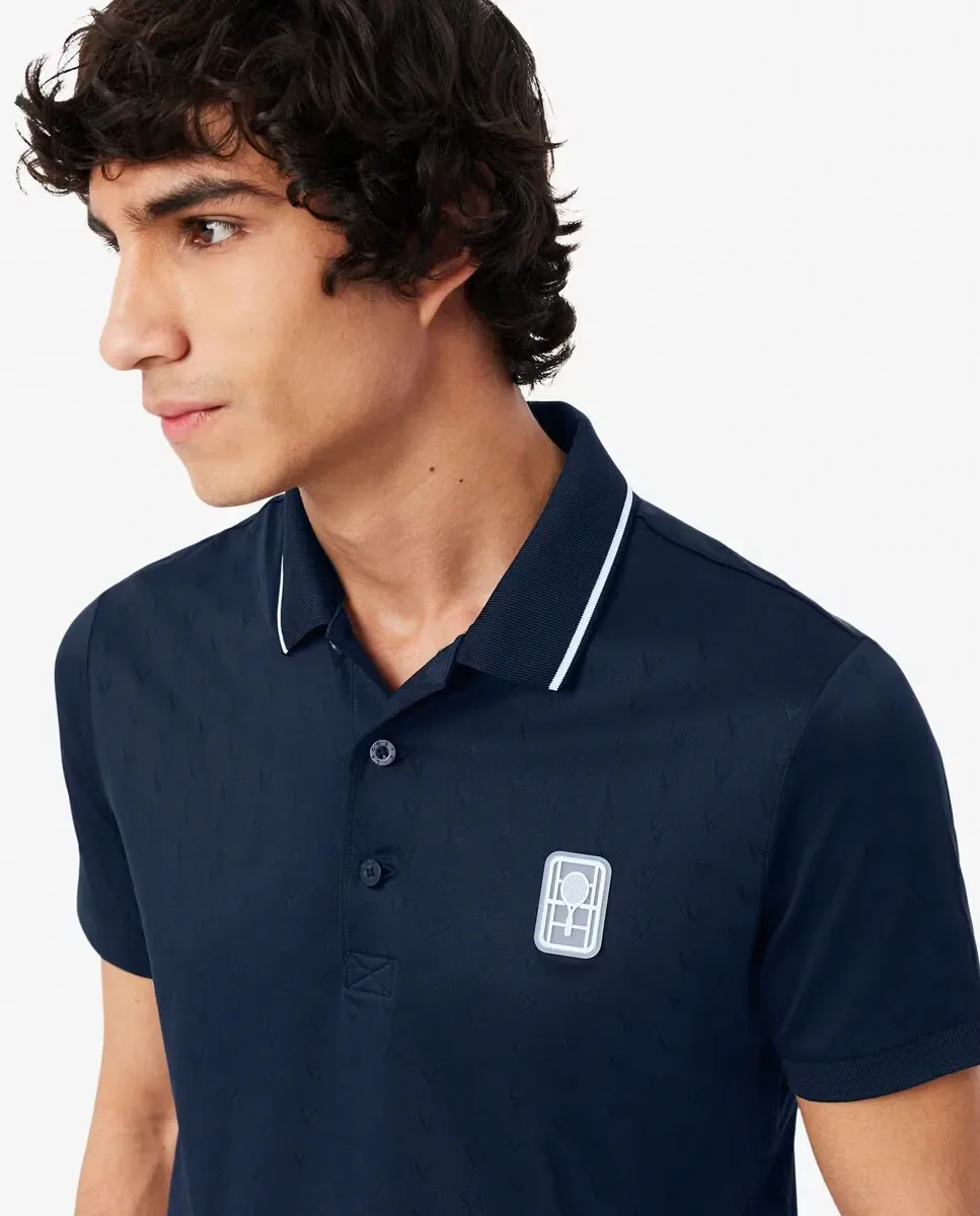 Мужское теннисное поло с короткими рукавами Ultra-Dry Heritage Lacoste, темно-синий — фото 3