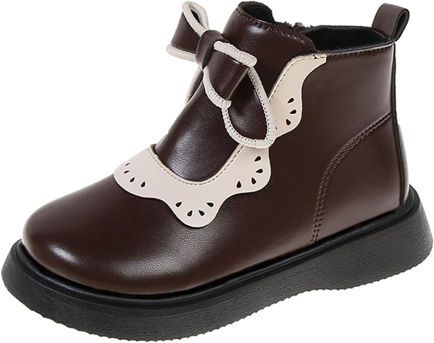 

Детские утепленные ботинки до щиколотки с мехом, боковая молния, милый бантик, теплые, водоотталкивающие, плюшевые, удобные ковбойские ботиночки Generic, Brown