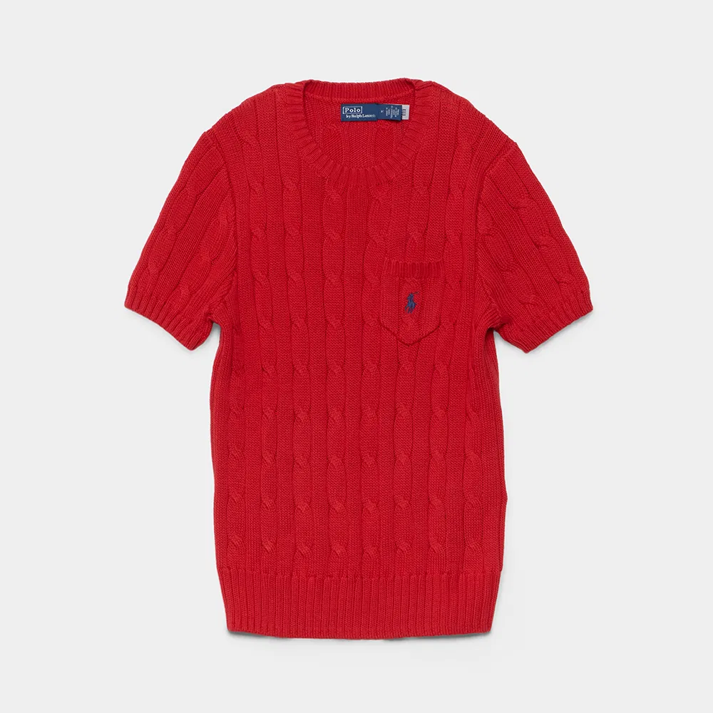 Мужской хлопковый свитер с коротким рукавом и косами, красный от Polo Ralph Lauren