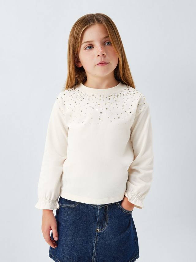 

Детский топ с длинными рукавами и россыпью страз John Lewis, Cream