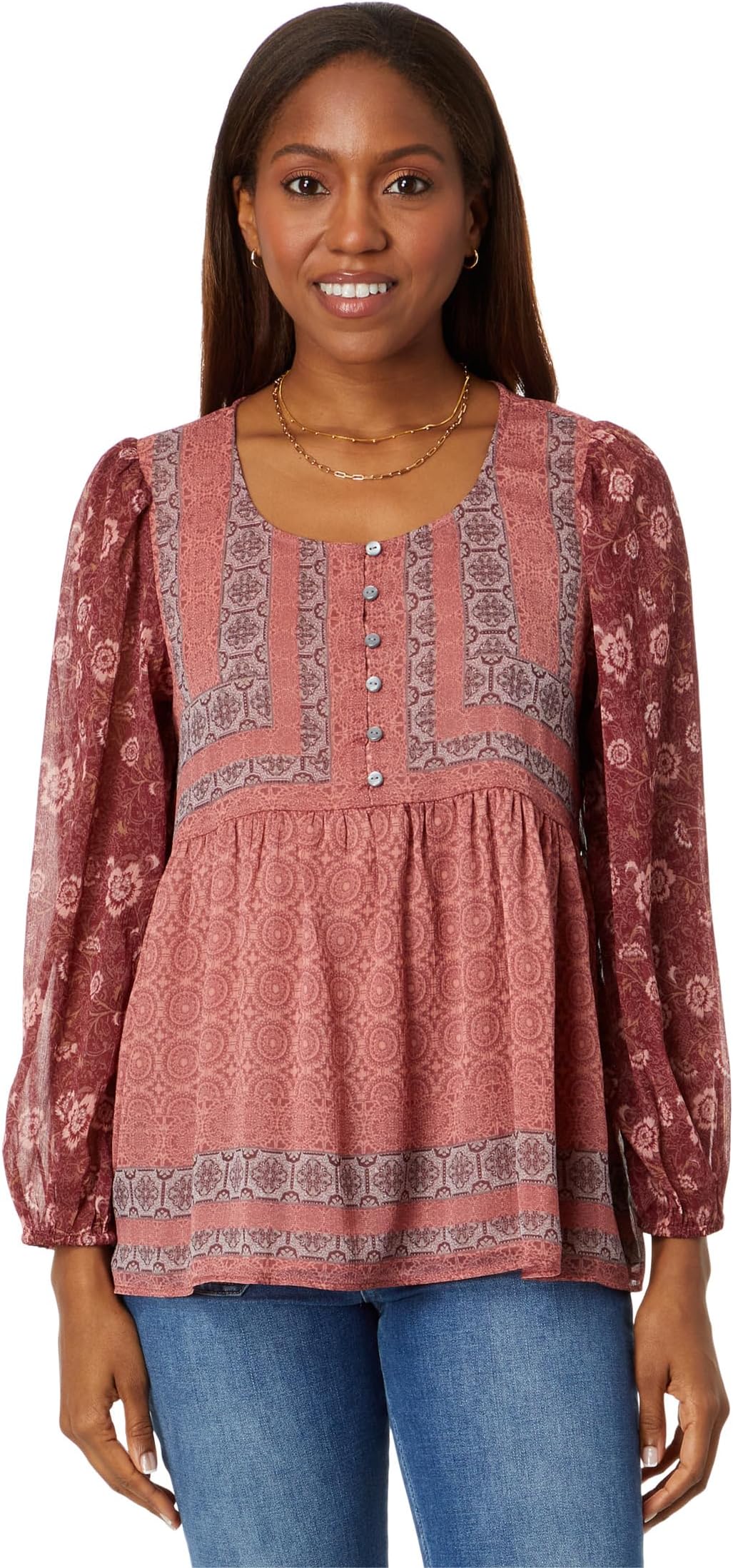 

Топ Lucky Brand Long Sleeve Printed Tunic, цвет Ash Rose Multi