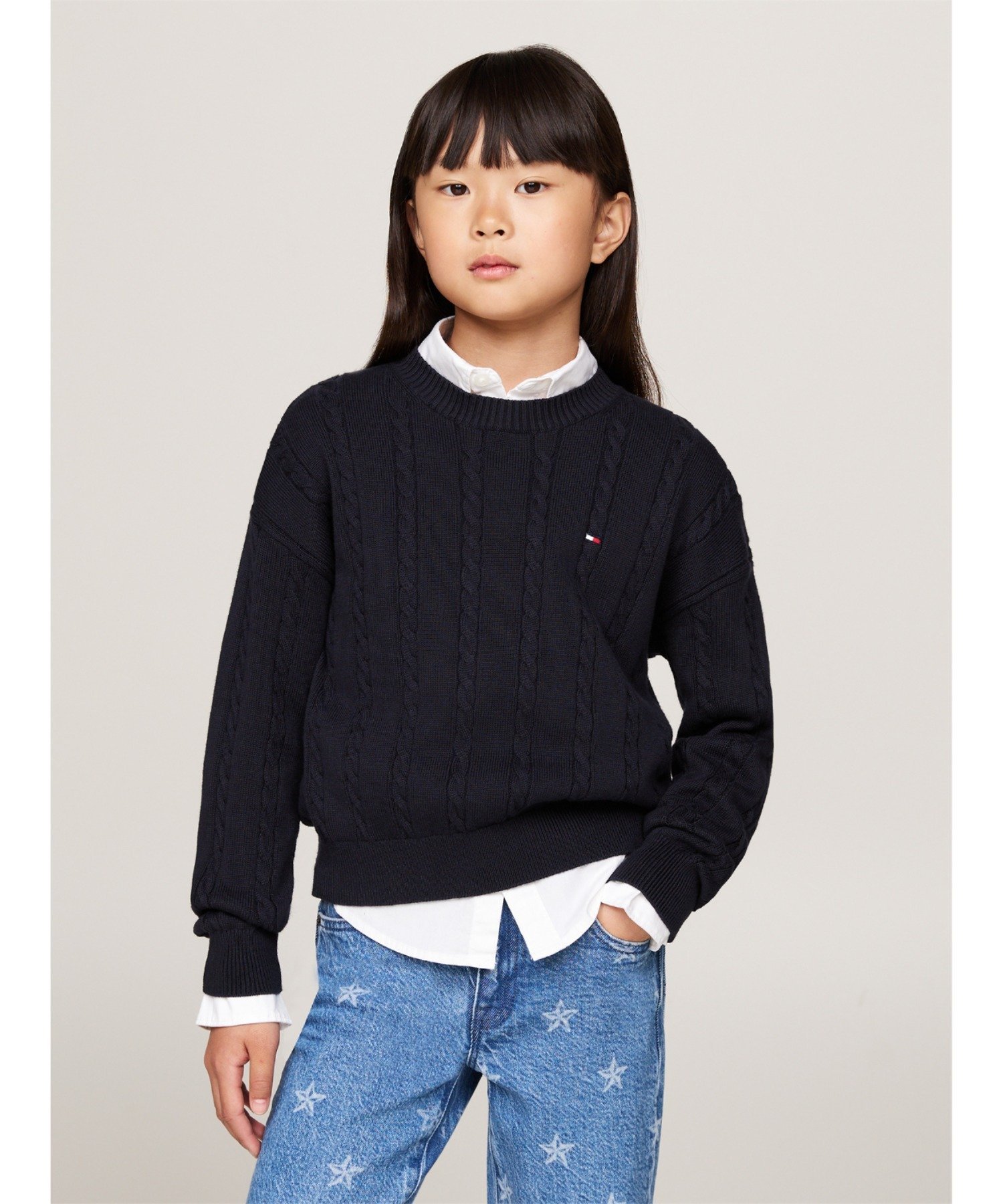 (K) TOMMY HILFIGER GIRLS Свитер с косами, Navy