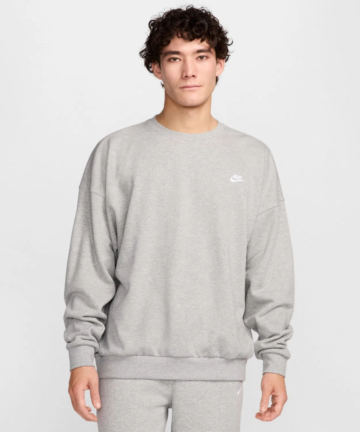 Круглый свитшот Nike Club Fleece Oversized French Terry Crew, тёмно-серый меланж