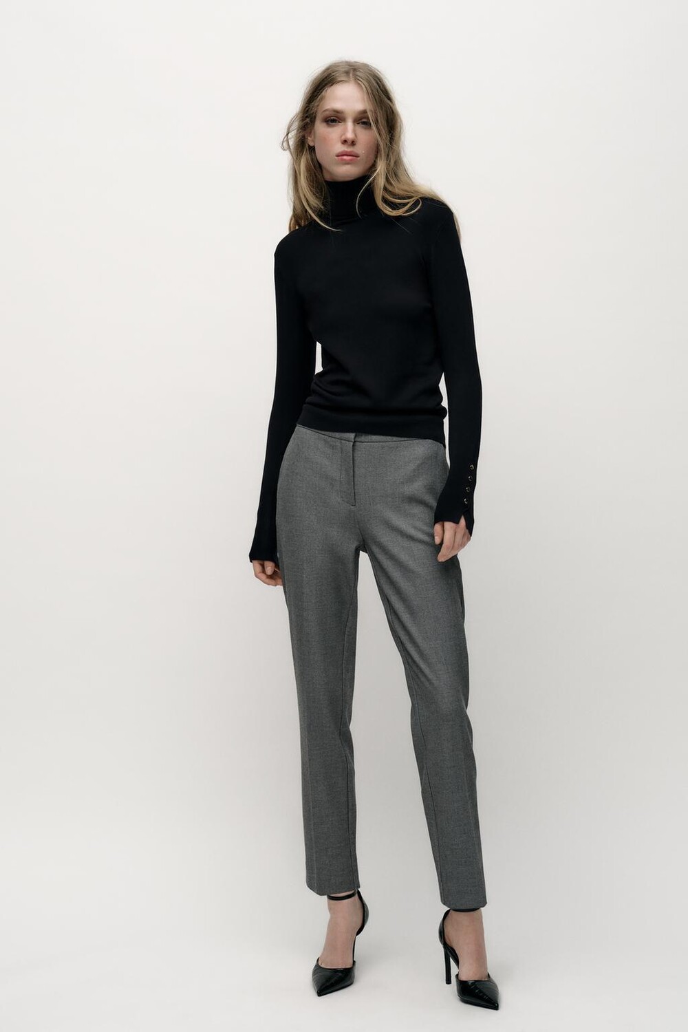 

Мягкие укороченные брюки ZARA, жемчужно-серый