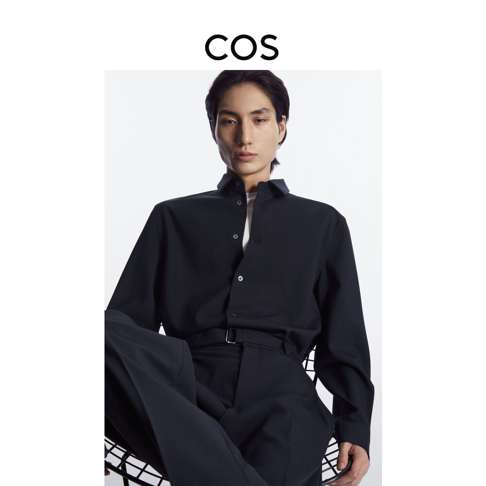 

Мужская рубашка Cos из смесовой шерсти и твила, темно-синий