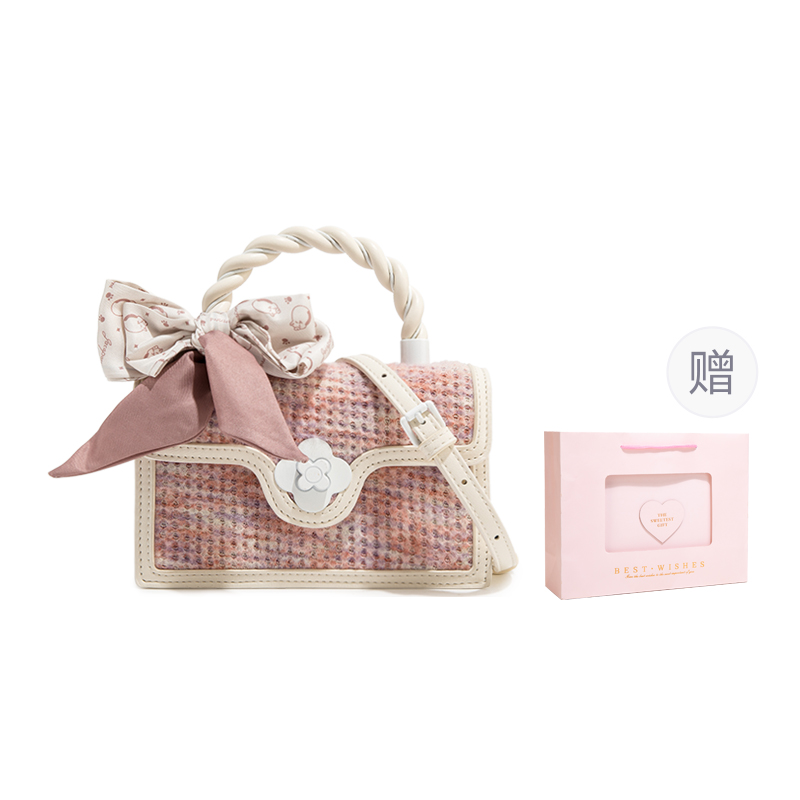 

MACKJANICE Джинсовый холщовый маленький квадратный рюкзак, Cashmere Pink+Box Limited Edition