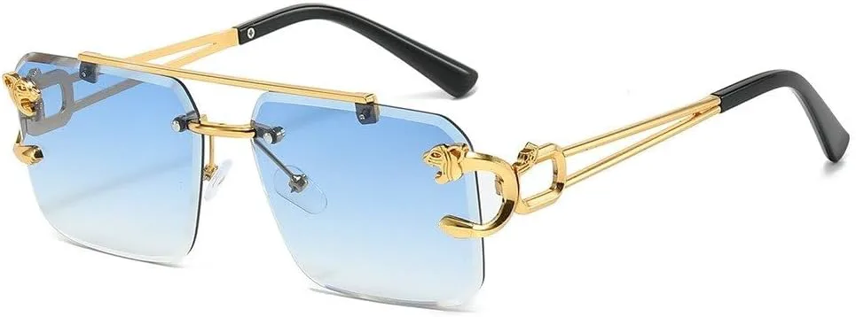 

Солнцезащитные очки в стиле ретро прямоугольной оправы без рамки с рисунком «Морской гепард» и градиентными линзами, для активного отдыха на природе GHVWYX, Gold Blue