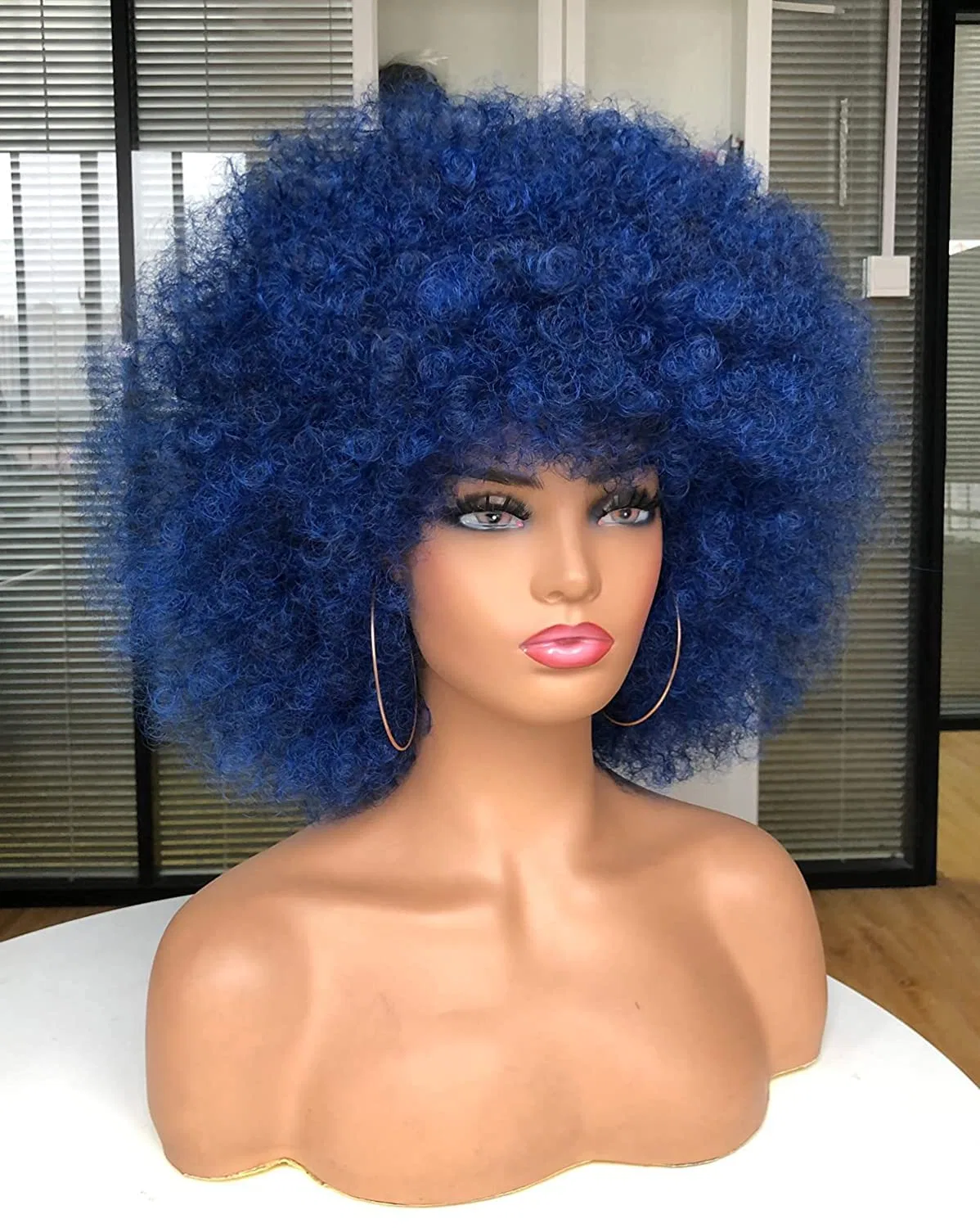 Женский парик афро 70-х годов, кудрявый, омбре синий Cocrowns, Ombre Blue — фото 3