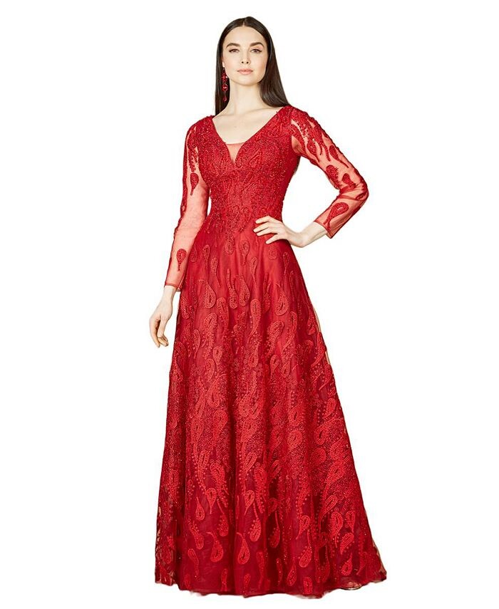 

Женское бальное платье с длинными рукавами и V-образным вырезом Lara, красный
