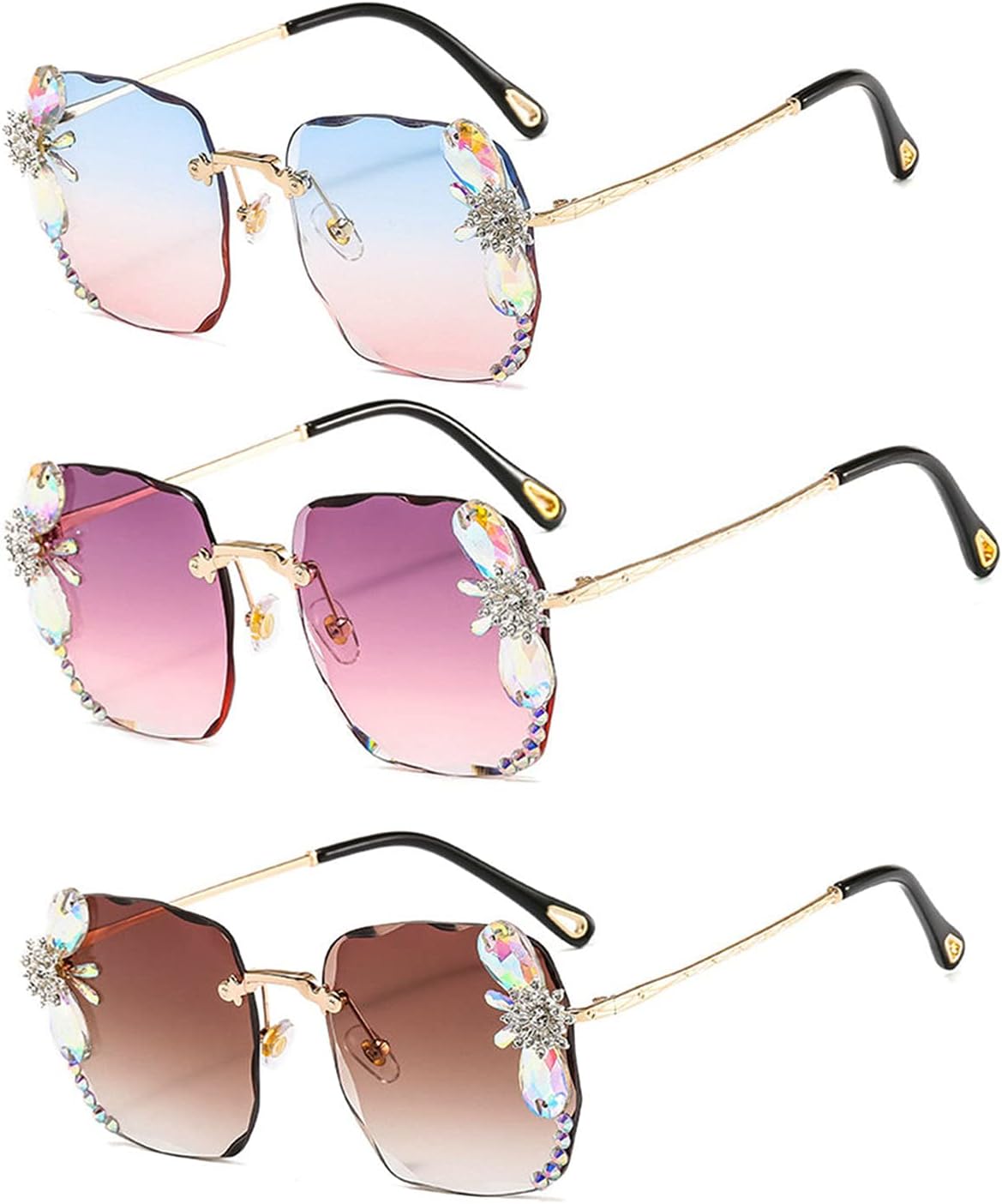 

Солнцезащитные очки Willochra с бриллиантами и стразами, женские и мужские, хрустальные, с прозрачными линзами, квадратной формы, винтажные, 3pack-brown&purple&blue Pink