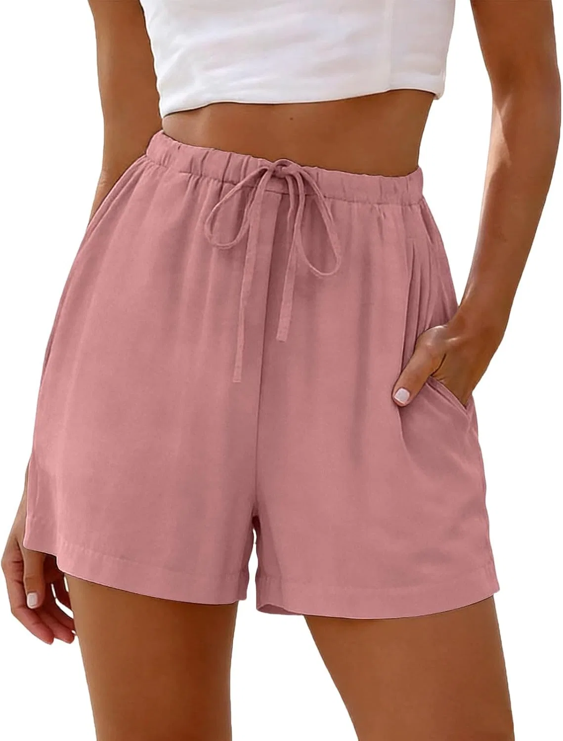 Generic Женские шорты на завязках, 2026 год, легкие, с высокой талией, летние, дышащие, повседневные, с карманами, розовый