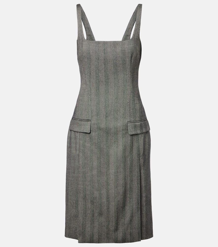 

Шерстяное миди-платье с шевроном Ferragamo, Nero/White Sand