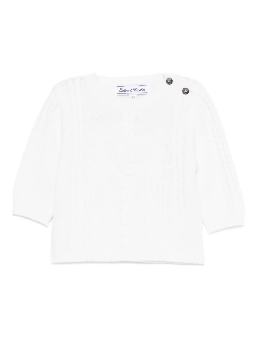 

Свитер с застежкой на пуговицы и вязаным узором "косы" Tartine Et Chocolat, белый