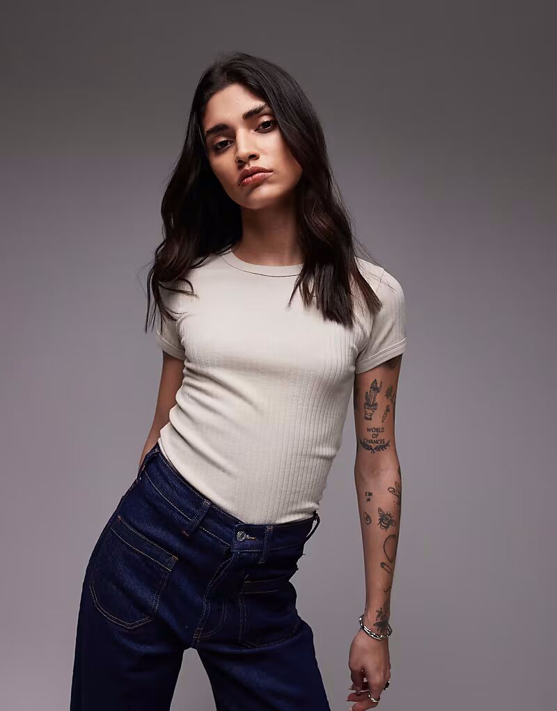 

Футболка Topshop с широкими ребрами, цвет «камень»