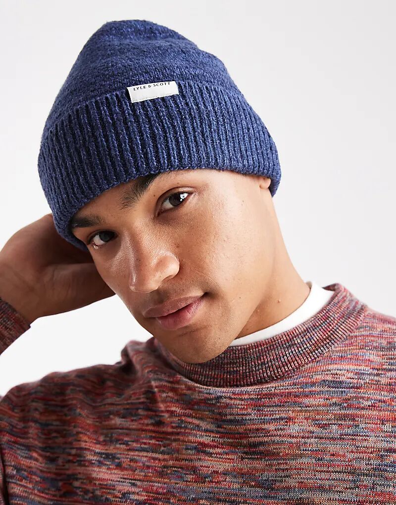 

Многоцветная меланжевая шапочка Lyle & Scott темно-синего меланжевого цвета