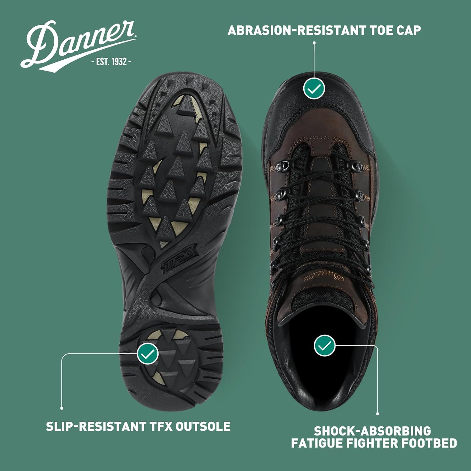 Мужские водонепроницаемые походные ботинки Danner 453 5.5 - верх из нубука, дышащая подкладка Gore-Tex, защитный мысок и подошва TFX с повышенным сцеплением, коричневый — фото 4