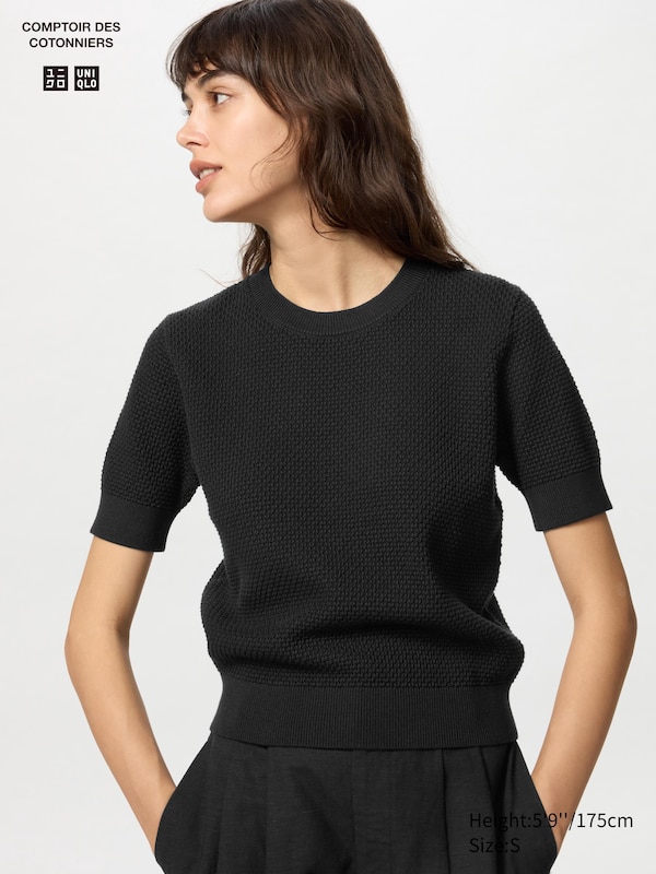 

Хлопковый джемпер с принтом попкорна (короткий рукав) Uniqlo, черный