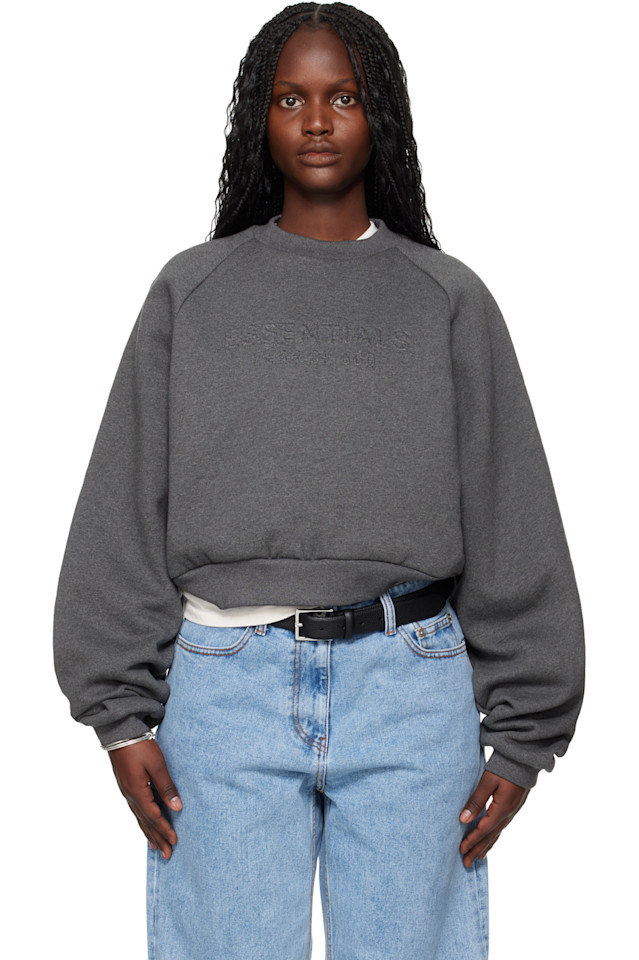 

Fear Of God Essentials Серая праздничная толстовка с тиснением в стиле 90-х, реглан, круглый вырез