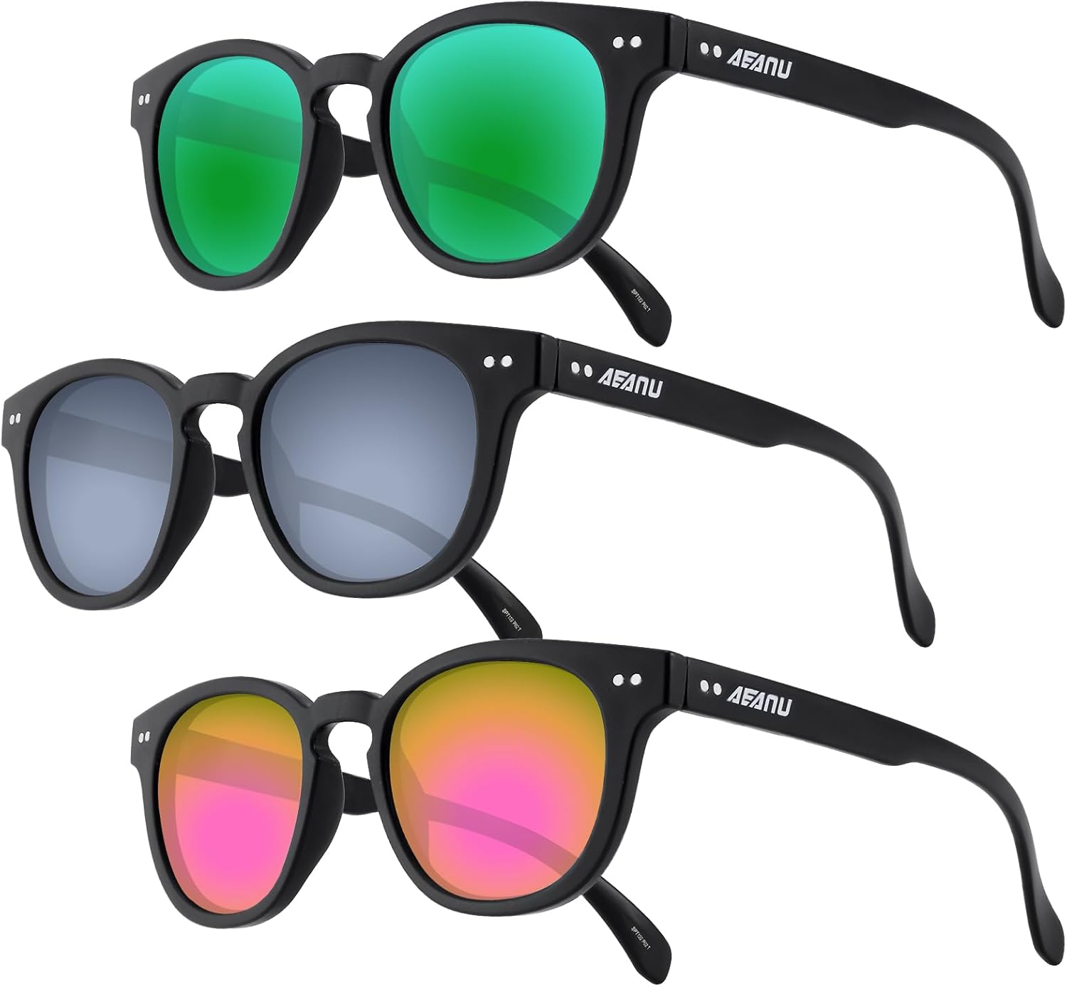 

Поляризованные солнцезащитные очки для подростков – линзы UV400 с цветным зеркальным покрытием, матовая круглая оправа, для маленьких лиц – для велоспорта и активного отдыха AEANU, 3pack - Green/Pink/Silver