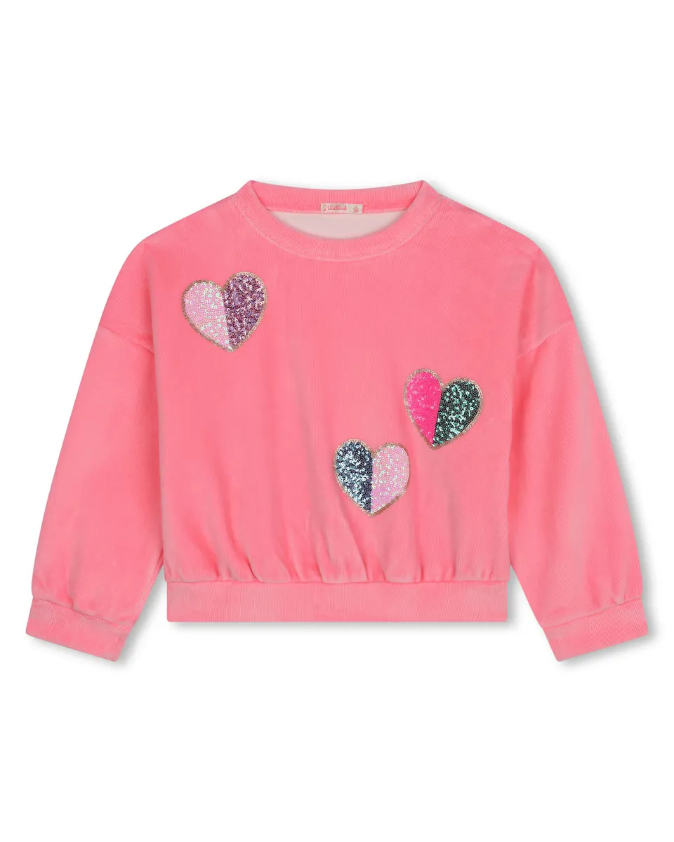 

Розовый свитшот для девочки с сердечками из пайеток Billieblush