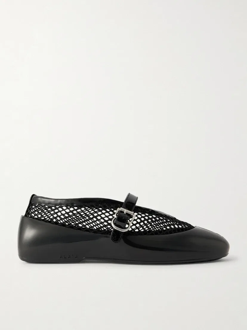 Балетки из сетки и резины с отделкой из лакированной кожи Alaïa, черный