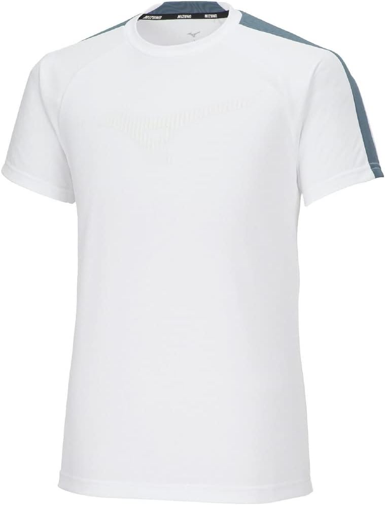 

Теннисная футболка Mizuno 62JAAZ13, тренировочная футболка Solar-Cut, короткий рукав, свобода движений, белый/темно-синий