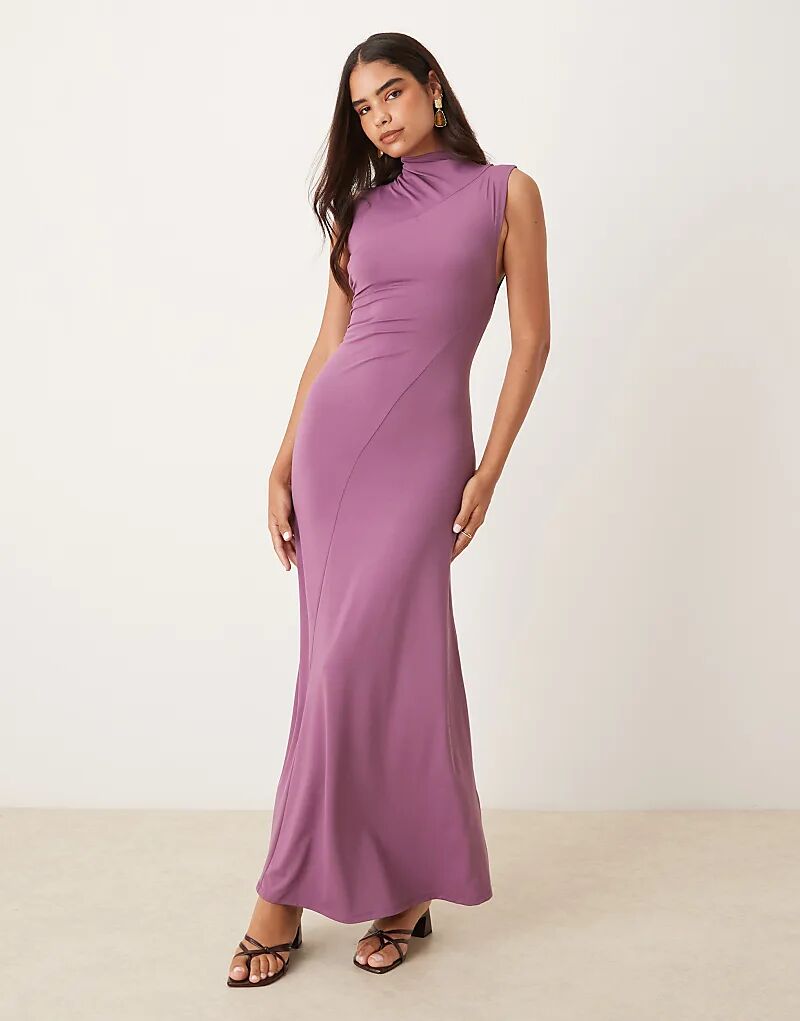 

Платье макси ASOS DESIGN с высоким воротом, швами и драпировкой цвета винограда