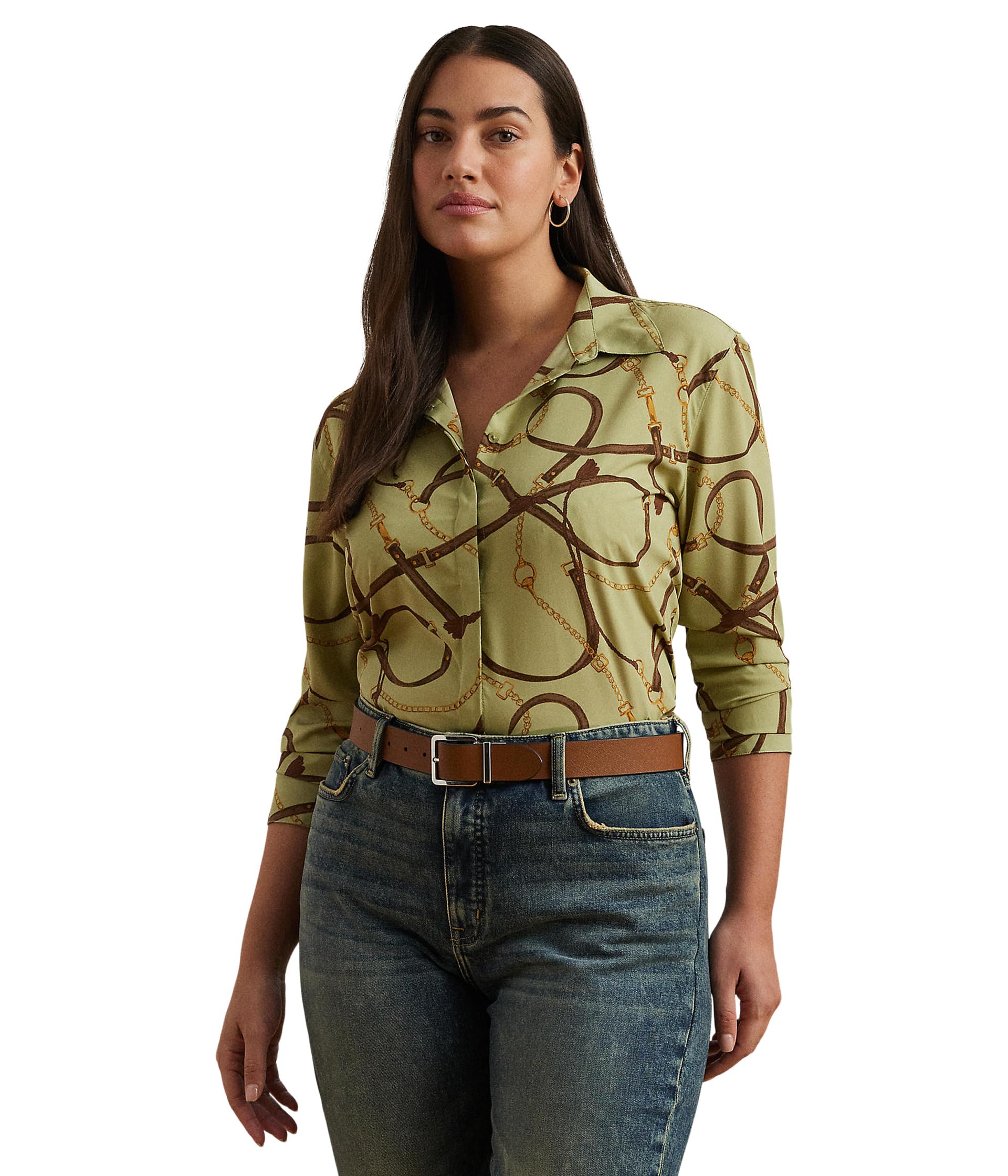 

Футболка Lauren Ralph Lauren Plus Size Kristy Long, цвет Green Multi