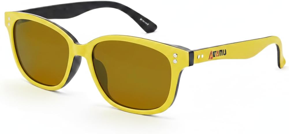 

Поляризованные солнцезащитные очки для подростков – линзы UV400 с цветным зеркальным покрытием, матовая круглая оправа, для маленьких лиц – для велоспорта и активного отдыха AEANU, Yellow Lens