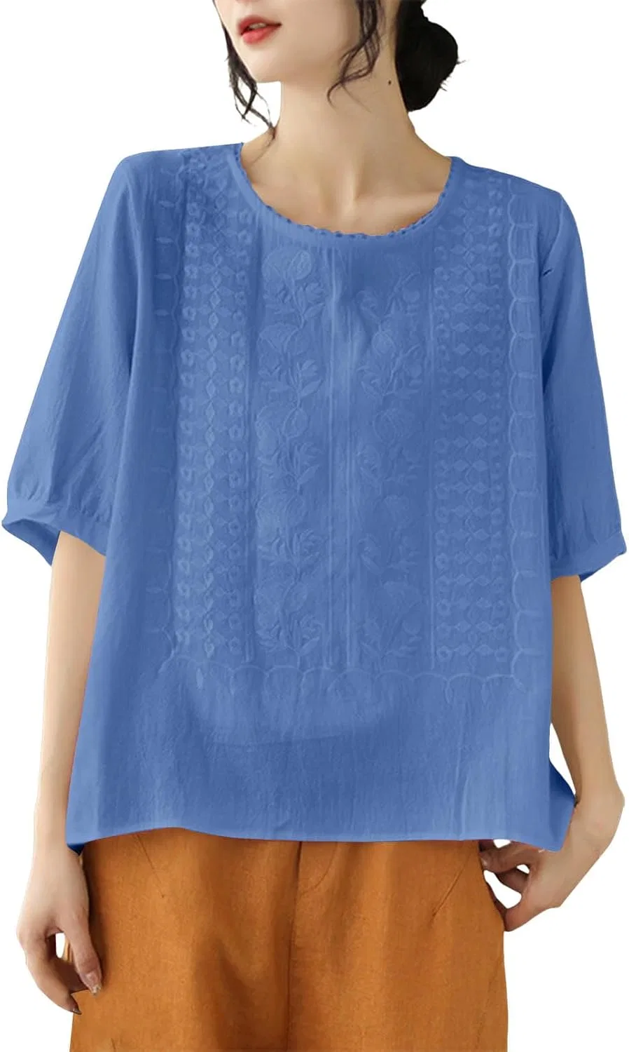 Футболка женская из хлопка и льна T-Shirt, синий