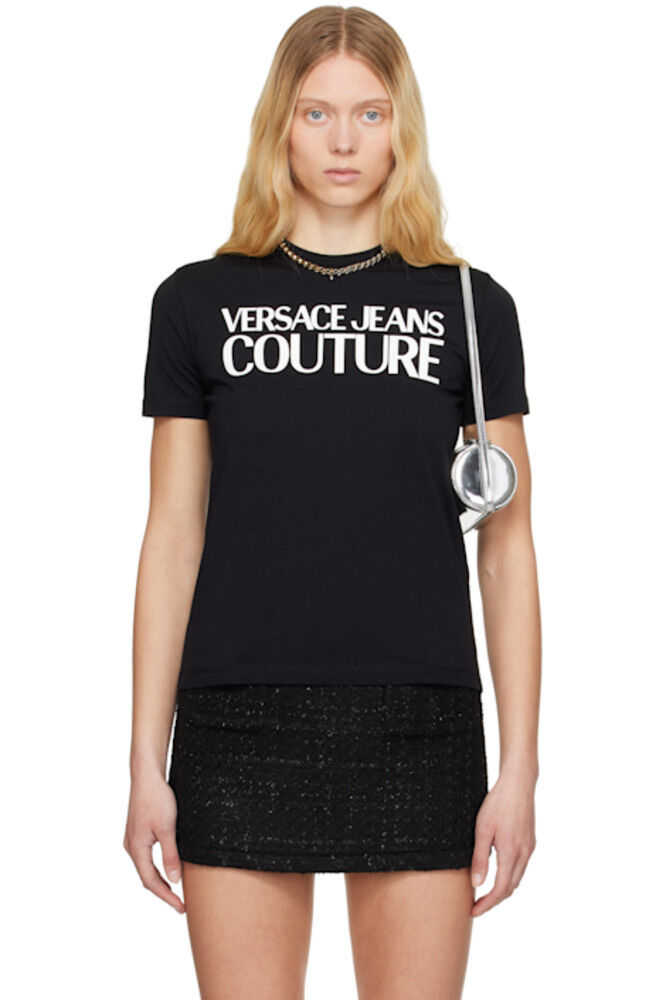 

Черная футболка с трафаретной печатью Versace Jeans Couture