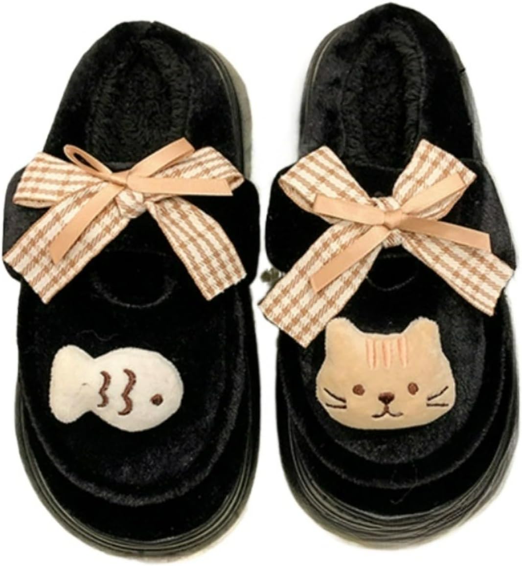 

Милые тапочки с кошками для женщин и мужчин, любителей животных, забавные, пушистые, мягкие, забавные, кавайные, плюшевые, для дома и улицы, теплые, с нескользящей подошвой Elirar, черный