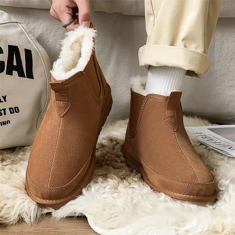 WEISHIBANGWEI Унисекс короткие зимние ботинки бежевые, цвет Beige — фото 4