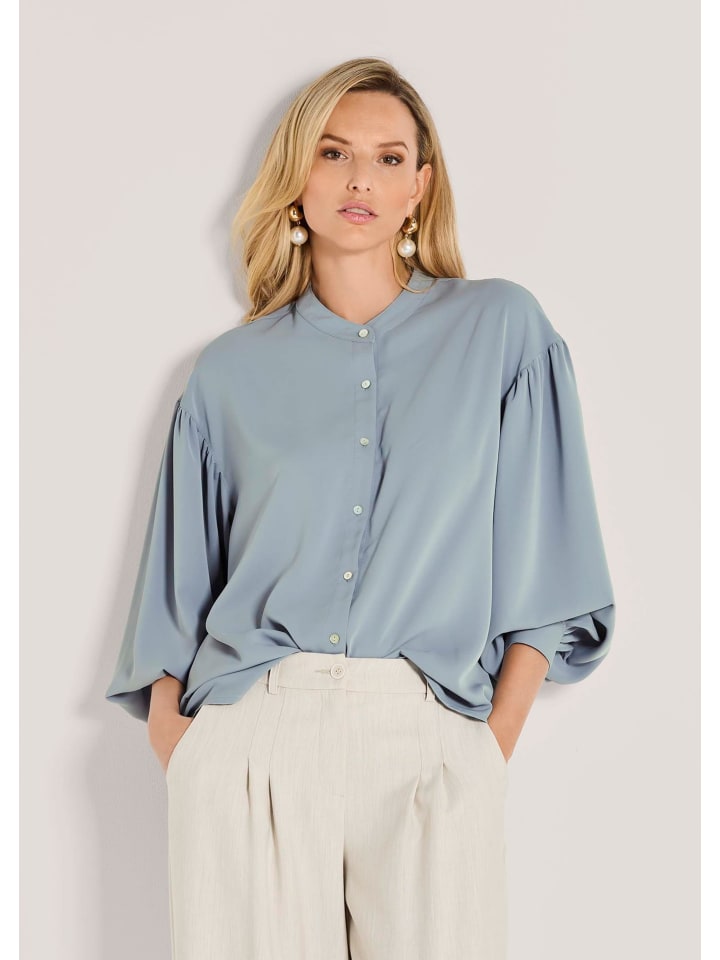 

MADELEINE Элегантная блузка с круглым вырезом дымчато-синего цвета